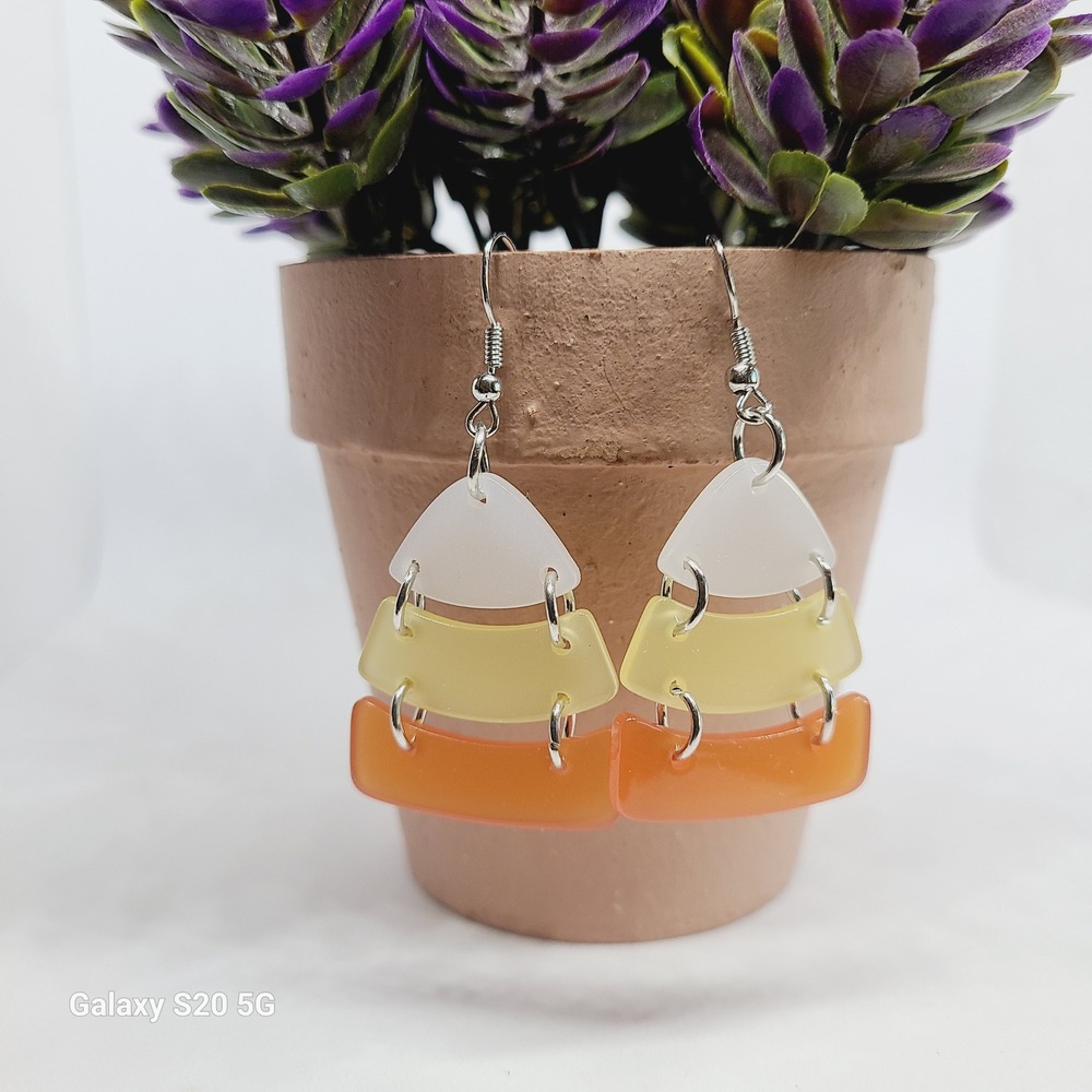 Tiered Layered Resin Drop Earrings Orange Yellow White NEW Ladies Gifts